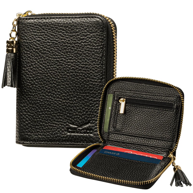 Claasico RFID Small Zipper Wallet for Women, Ladies Genuine Leather Bifold with Coin Zipper Pocket w/Anti-Theft Travel Protection - Image 1